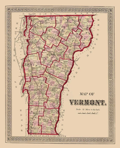 Vermont - Burgett 1876 White Modern Wood Framed Art Print with Double Matting by Burgett