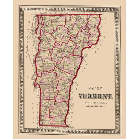 Vermont - Burgett 1876 White Modern Wood Framed Art Print by Burgett