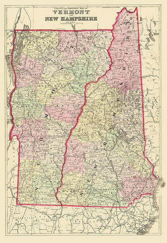 Vermont, New Hampshire - Bradley 1882 White Modern Wood Framed Art Print with Double Matting by Bradley