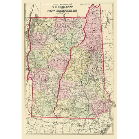 Vermont, New Hampshire - Bradley 1882 Gold Ornate Wood Framed Art Print with Double Matting by Bradley