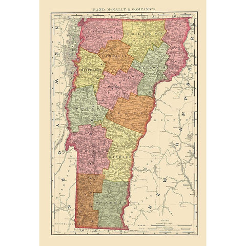 Vermont - Rand McNally 1897 Black Modern Wood Framed Art Print with Double Matting by Rand McNally