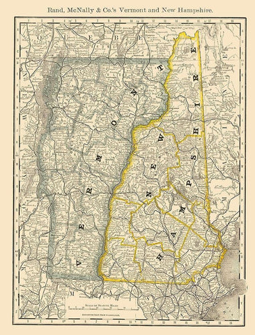 Vermont, New Hampshire - Rand McNally 1879 White Modern Wood Framed Art Print with Double Matting by Rand McNally