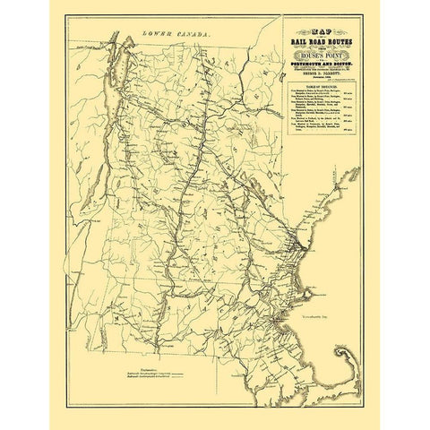 Portsmouth and Boston Railroad Routes 1848 Gold Ornate Wood Framed Art Print with Double Matting by Parrott