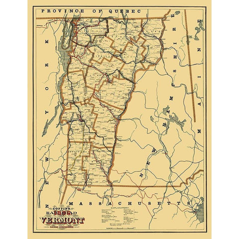 Vermont Railroads - Coffins 1896 Black Modern Wood Framed Art Print by Coffins