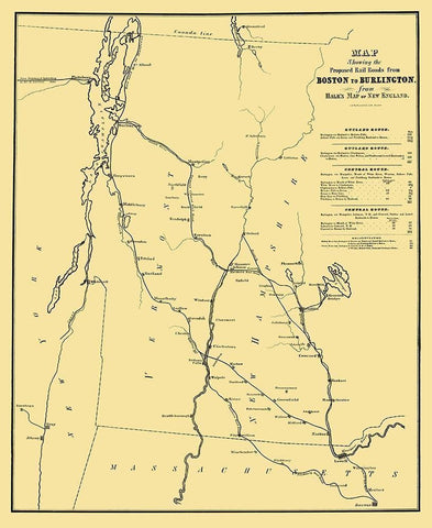 Boston to Burlington Proposed Railroad 1844 White Modern Wood Framed Art Print with Double Matting by Bufford