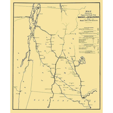 Boston to Burlington Proposed Railroad 1844 Black Modern Wood Framed Art Print by Bufford