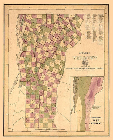 Vermont Geological - Thompson 1848 White Modern Wood Framed Art Print with Double Matting by Thompson