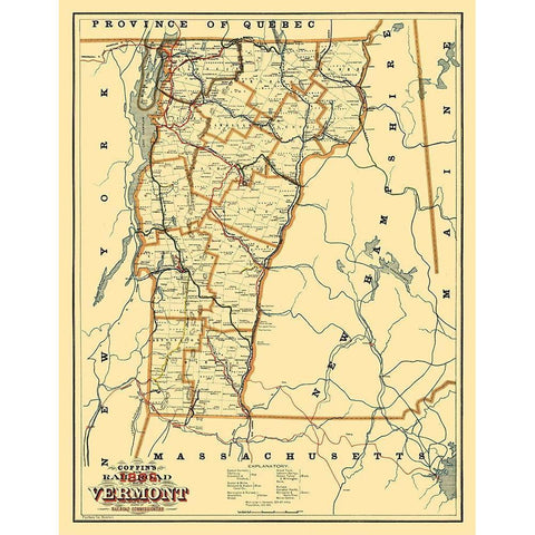 Vermont - Coffin 1896 White Modern Wood Framed Art Print by Coffin