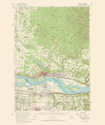 Camas Washington Oregon Quad - USGS 1966 White Modern Wood Framed Art Print with Double Matting by USGS