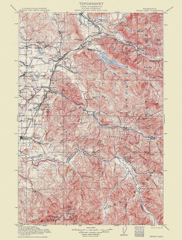 Cedar Lake Washington Quad - USGS 1913 Black Ornate Wood Framed Art Print with Double Matting by USGS