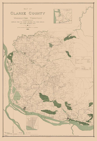 Clarke County Washington - Habersham 1888 White Modern Wood Framed Art Print with Double Matting by Habersham