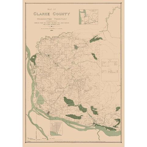 Clarke County Washington - Habersham 1888 Gold Ornate Wood Framed Art Print with Double Matting by Habersham