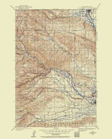 Ellensburg Washington Quad - USGS 1899 White Modern Wood Framed Art Print with Double Matting by USGS