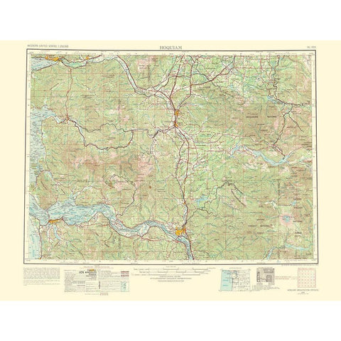 Hoquiam Washington Oregon Quad - USGS 1969 Black Modern Wood Framed Art Print with Double Matting by USGS