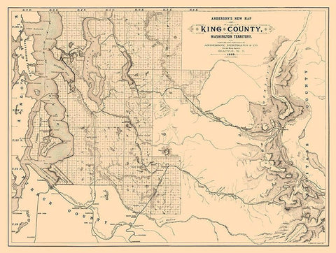 King County Washington - Anderson 1888 White Modern Wood Framed Art Print with Double Matting by Anderson