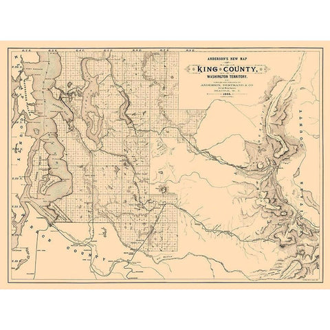 King County Washington - Anderson 1888 White Modern Wood Framed Art Print by Anderson