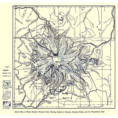 Mount Rainier National Park 1925 Black Modern Wood Framed Art Print with Double Matting by Putnam