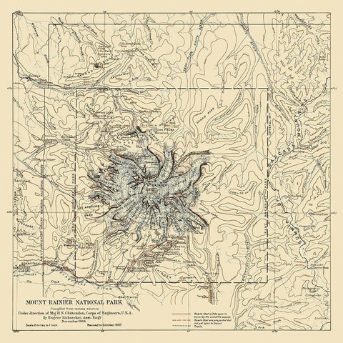 Mount Rainier National Park - 1907 White Modern Wood Framed Art Print with Double Matting by Chittenden