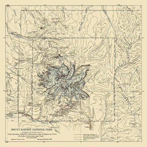 Mount Rainier National Park - 1907 Gold Ornate Wood Framed Art Print with Double Matting by Chittenden