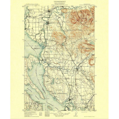 Mt Vernon Washington Quad - USGS 1911 Gold Ornate Wood Framed Art Print with Double Matting by USGS