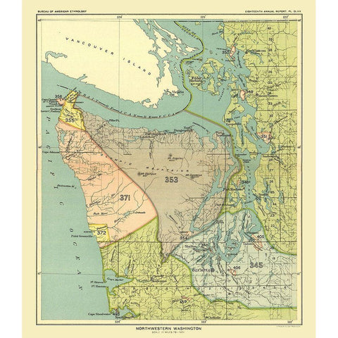 Northwestern Washington - Hoen 1896 White Modern Wood Framed Art Print by Hoen