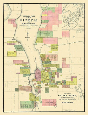 Olympia Washington Landowner - Whitham 1890 White Modern Wood Framed Art Print with Double Matting by Whitham
