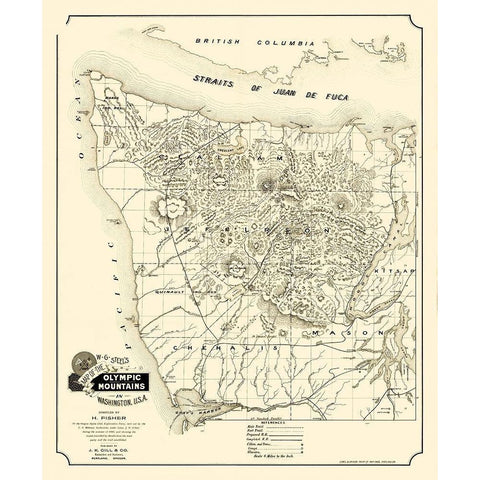 Olympic Mountains Washington - Gill 1890 Gold Ornate Wood Framed Art Print with Double Matting by Gill
