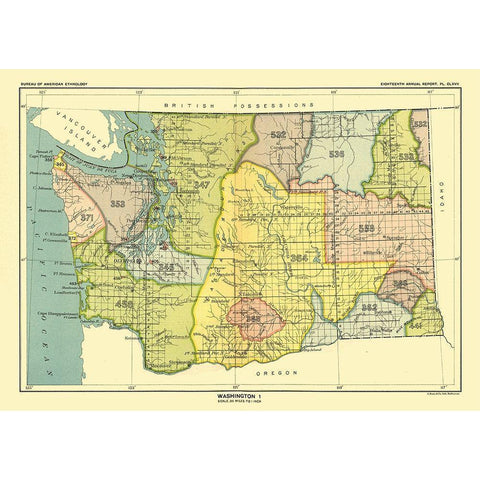 Washington - Olympia - Hoen 1896 Gold Ornate Wood Framed Art Print with Double Matting by Hoen