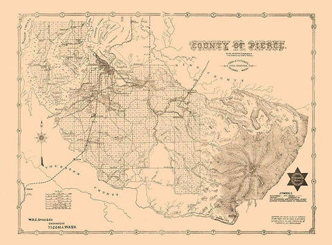 Pierce County Washington - Plummer 1890 Black Ornate Wood Framed Art Print with Double Matting by Plummer