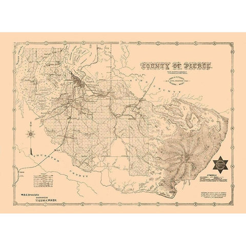 Pierce County Washington - Plummer 1890 Gold Ornate Wood Framed Art Print with Double Matting by Plummer