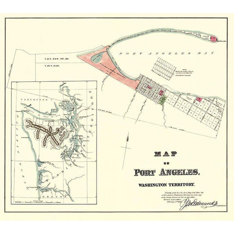 Port Angeles Washington - Ware 1891 White Modern Wood Framed Art Print by Ware