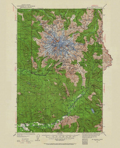 Mt Rainier Washington Quad - USGS 1924 White Modern Wood Framed Art Print with Double Matting by USGS