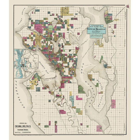 Seattle Washington Landowner - Anderson 1890 Gold Ornate Wood Framed Art Print with Double Matting by Anderson