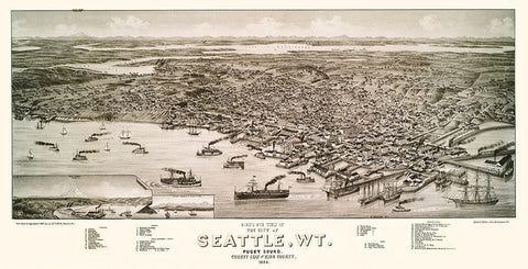 Seattle Washington - Beck 1884 White Modern Wood Framed Art Print with Double Matting by Beck
