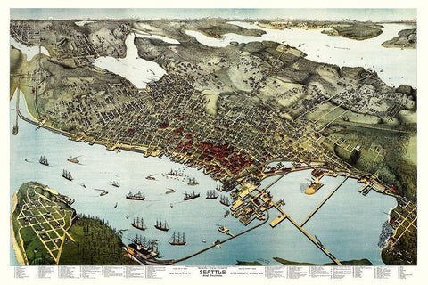 Seattle Washington - Hughes 1891 White Modern Wood Framed Art Print with Double Matting by Hughes