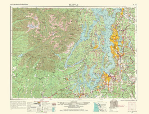 Seattle Washington Quad - USGS 1966 White Modern Wood Framed Art Print with Double Matting by USGS