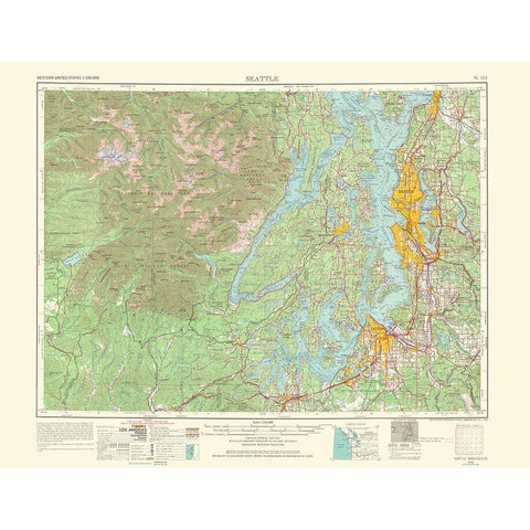 Seattle Washington Quad - USGS 1966 Black Modern Wood Framed Art Print by USGS