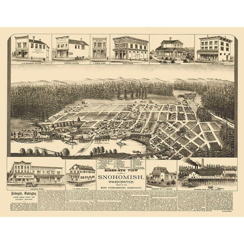Snohomish Washington - Elliot 1890 White Modern Wood Framed Art Print by Elliot