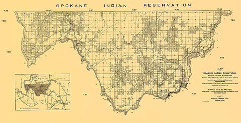 Spokane Indian Reservation - Manning 1910 White Modern Wood Framed Art Print with Double Matting by Manning