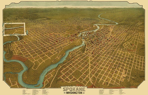 Spokane Washington - Graham 1905 White Modern Wood Framed Art Print with Double Matting by Graham