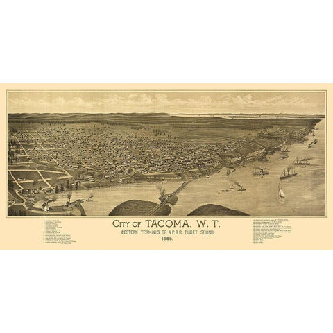 Tacoma Washington -1885 Gold Ornate Wood Framed Art Print with Double Matting by Unknown