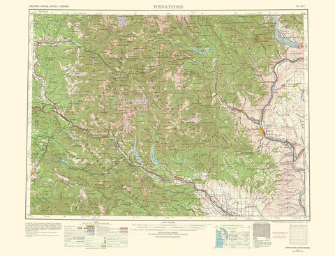Wenatchee Washington Quad - USGS 1957 Black Ornate Wood Framed Art Print with Double Matting by USGS