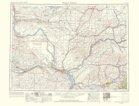 Walla Walla Washington Quad - USGS 1964 White Modern Wood Framed Art Print with Double Matting by USGS
