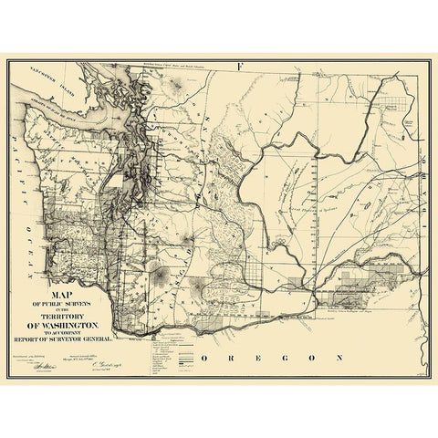 Washington Territory Public Survey - 1865 Black Modern Wood Framed Art Print with Double Matting by Giddings