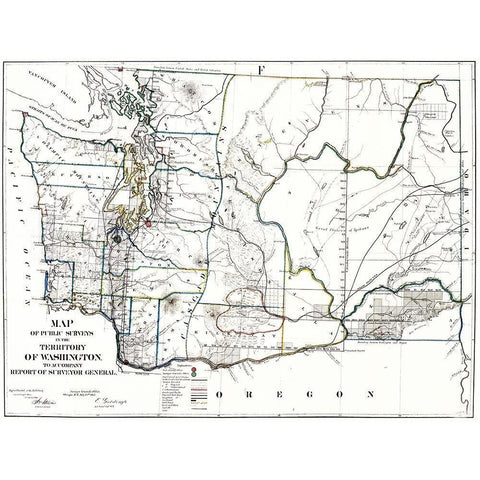 Washington Territory of Public Survey Black Modern Wood Framed Art Print with Double Matting by Giddings