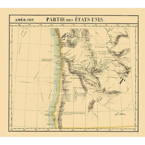 Washington, Oregon Coast - Vandermaelen 1825 Gold Ornate Wood Framed Art Print with Double Matting by Vandermaelen