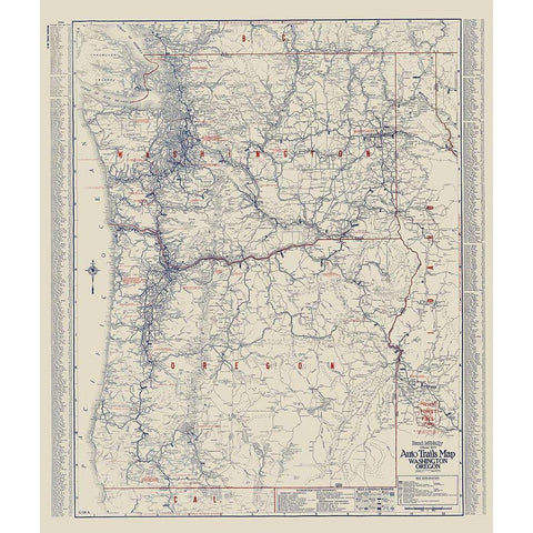 Washington, Oregon - Rand McNally 1925 Gold Ornate Wood Framed Art Print with Double Matting by Rand McNally
