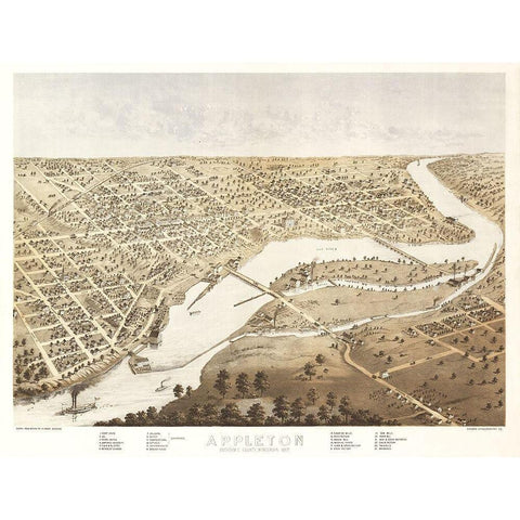Appleton Wisconsin - Ruger 1867 Gold Ornate Wood Framed Art Print with Double Matting by Ruger