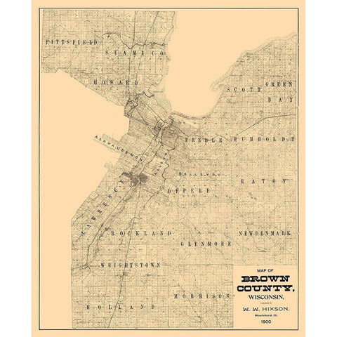 Brown County Wisconsin - Hixon 1900 Black Modern Wood Framed Art Print with Double Matting by Hixon