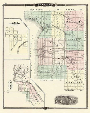 Calumet Wisconsin Landowner - Snyder 1878 Black Ornate Wood Framed Art Print with Double Matting by Snyder